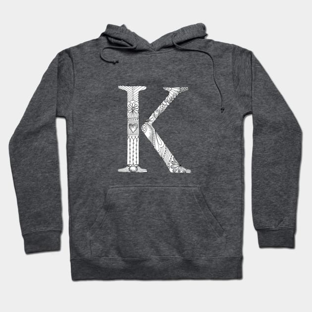 Henna Alphabet K / Henna Letter K - Black Henna Line Art Hoodie by Tilila